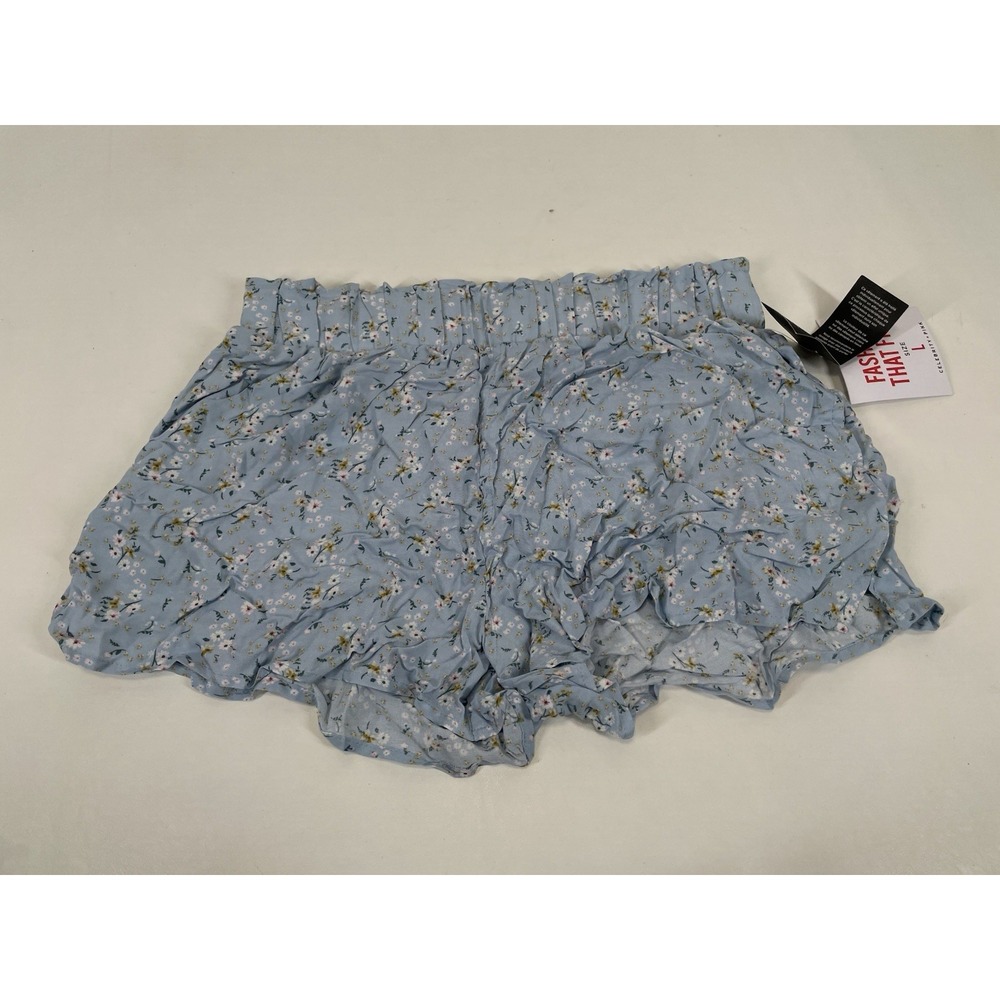 Celebrity Pink Floral Print Rayon Sleep Shorts Elastic Waist Womens L Blue NWT